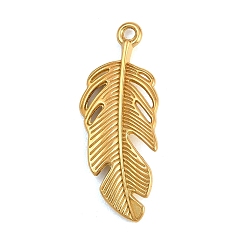 Золотой Полые 304 из нержавеющей стали кулоны, очарование перьев, золотые, 34x13.5x3 мм, отверстие : 1.6 мм
