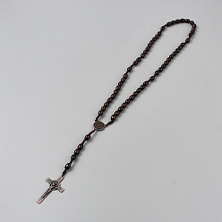 Красная Медь Четки с крестом Иисуса из цинкового сплава и дерева, Красная медь, 23.62 дюйм (60 см)