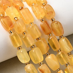 (932FM) Темно-синий аква-матовый с подкладкой Янтарные шарики нити, самородки, упавший камень, с бисером, темно-золотистые, 7~10x6~7.5x5~6.5 мм, отверстие : 0.6 мм, около 33~34 шт / нитка, 14.84''~15.08'' (37.7~38.3 см)