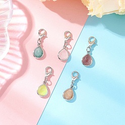 Смешанные камни Подвеска-капля из натурального кварцевого кристалла, нефрита, клубничного кварца, солнечного камня и амазонита, с цинковым сплавом застежками омаров коготь, 27 мм