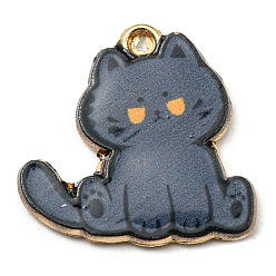 Black Printed Alloy Pendants, Golden, Cadmium Free & Nickel Free & Lead Free, Cat Shape Charms, Black, 20x20x2mm, Hole: 1.6mm