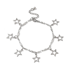 Нержавеющая Сталь Цвет 304 из нержавеющей стали Браслеты шармов, декоративная цепочка из шариков для женщин, звезда, цвет нержавеющей стали, 7-3/8 дюйм (18.8 см)