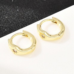 Настоящее золото 18K Серьги-кольца из латуни с прозрачным фианитом и прозрачным фианитом, реальный 18 k позолоченный, 11x12x4.5 мм