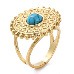 Синтетическая Бирюза Ионное покрытие (ip) 304 кольцо из нержавеющей стали, регулируемые синтетические бирюзовые кольца, солнце, 20 мм, внутренний диаметр: регулируемый