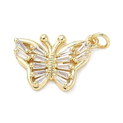 Настоящее золото 18K Латунные микро проложить кубического циркония подвески, без кадмия и без свинца, бабочки прелести, с целью перехода в кольце, реальный 18 k позолоченный, 18.5x20.5x3.5 мм, отверстие : 3 мм