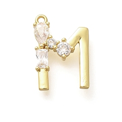 Letter M Латунные микро проложить кубического циркония подвески, буква-z чары, золотые, Буква М, 16x11.5x2.5 мм, отверстие : 1 мм