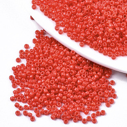 Orange Red Baking Paint Glass Seed Beads, Fit for Machine Eembroidery, Round, Orange Red, 2.5x1.5mm, Hole: 1mm, about 20000pcs/bag