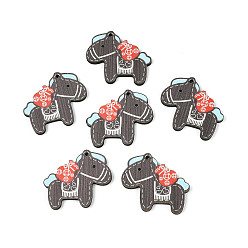 Серый Печатные деревянные подвески, лошади прелести, серые, 36.5x40x3 мм, отверстие : 2 мм