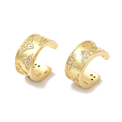 Golden Ring with Leaf Brass Micro Pave Cubic Zirconia Cuff Earrings for Women, Golden, 13x7mm