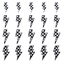 Белый 20 шт. 4 стили полиэстеровая блестящая пряжа черно-белая клетка вышивка ткань орнамент аксессуары, термоклей, Узор в виде молнии и тартана, белые, 62~82x29~38x1.5~2 мм, 5 шт / стиль