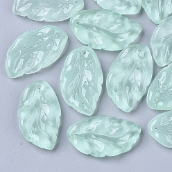 Аквамарин Прозрачный лак окрашенные стеклянные подвески, лист, аквамарин, 27.5x15~17x3.5~4.5 мм, отверстие : 1.4 мм