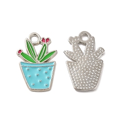 Голубой Подвески из эмали и сплава, очарование растения в горшке, платина, голубой, 22x14.5x1.5 мм, отверстие : 2.5 мм