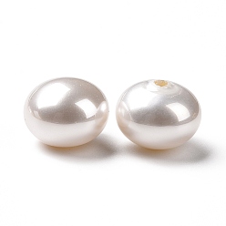 White ABS Plastic Beads, Imitation Shell & Pearl, Half Drilled, Abacus, White, 11.5x9mm, Hole: 1.5mm
