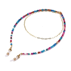 Colorful Eyeglasses Chains, Neck Strap for Eyeglasses, with Natural Agate Beads & Pearl Beads, Brass Paperclip Chains, 304 Stainless Steel Lobster Claw Clasps and Rubber Loop Ends, Golden, Colorful, 30.31 inch(77cm)