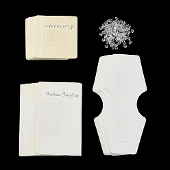 White 60Pcs 3 Styles Paper Displays Cards Sets, Including Necklace Displays Cards, Earring Display Cards and 100Pcs Plastic Ear Nuts, White, Card: 5.5~12.4x4.5~5cm, about 20pcs/style