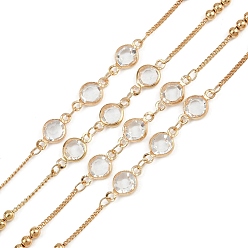 Золотой Латунные плоские круглозвенные цепи, со стеклянным соединением, долговечный, стойки покрытие, без свинца и без кадмия, несварные, ручной работы из бисера цепи, золотые, 1.8x1.3x0.4 мм