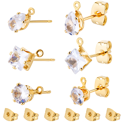 Mixed Shapes Латунные серьги-гвоздики из циркония, с петлей, долговечный, без никеля , реальный 18 k позолоченный, разнообразные, 79 ~ х 4.5~7 мм, отверстие : 0.9 мм, 10 шт / стиль