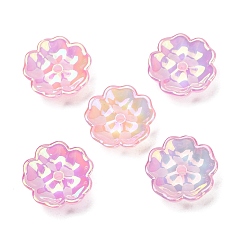 Pink Plating Opaque Acrylic Beads, Iridescent, Flower, Pink, 13x13x4mm, Hole: 1.5mm