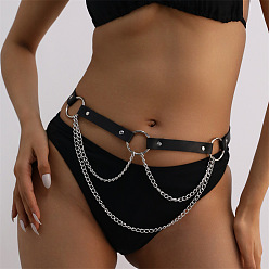 Черный Сплав панцирная цепь многослойная цепь искусственная кожа поясные цепи для бикини, платина, чёрные, 1030 мм