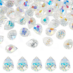 Claro 50 piezas de perlas de vidrio electrochapadas, facetados, lágrima, superior perforado, Claro, 10~10.5x8x8 mm, agujero: 0.9 mm