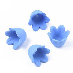 Aciano Azul Tapas de cuentas acrílicas opacas de estilo engomado, 6-pétalo, flor, azul aciano, 11.5x10.5x8.7 mm, agujero: 1.3 mm