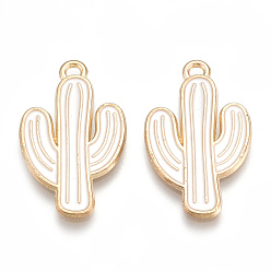 Кремово-белый Подвески из сплава , без кадмия и без свинца, с эмалью, кактус, золотой свет, кремово-белые, 26x15.5x1 мм, отверстие : 1.4 мм