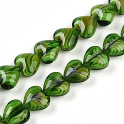 Желто-Зеленый Millefiori стекло бисер нитей, сердце, желто-зеленый, 11.5~12x12x6.5~7 мм, отверстие : 0.8 мм, около 50 шт / нитка, 22.05'' (56 см)
