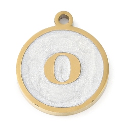 Letter O Ионное покрытие (ip) 201 подвески из нержавеющей стали, белой эмалью, реальный 18 k позолоченный, плоские круглые с буквы, Письмо O, 18.5x15.5x2 мм, отверстие : 1.6 мм