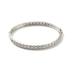 Platinum Clear Cubic Zirconia Wave Bangle with Tiny Rivet, Rack Plating Brass Hinged Bangle for Women, Cadmium Free & Lead Free, Platinum, Inner Diameter: 2-3/8 inch(5.9cm)