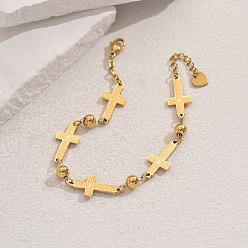 Cross Религия 201 браслеты из нержавеющей стали для женщин, золотые, крестик, 1 дюйм (2.5 см), внутренний диаметр: 7-1/2 дюйм (19 см)