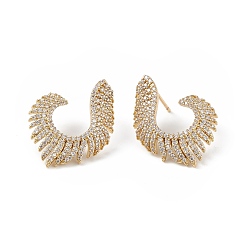 Настоящее золото 18K Серьги-гвоздики в виде крыльев из прозрачного кубического циркония, украшения из латуни для женщин, долговечный, без свинца и без кадмия, реальный 18 k позолоченный, 28x22 мм, штифты : 1 мм