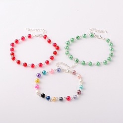 (52) Непрозрачная лаванда Модные стекло жемчужные браслеты, с цинкового сплава когтя омара застежками и конечных железо цепей, разноцветные, 230 мм