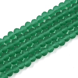 Зеленый Прозрачные стеклянные бусины, граненые, матовые, рондель, зелёные, 3.5~3.8 мм, отверстие : 1 мм, около 105~110 шт / нитка, 29~31 см