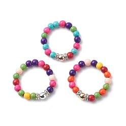 Gemischte Farbe Gefärbter synthetischer Türkis & Hämatit-Perlen-Fingerring, Edelsteinschmuck für Damen, Gemischte Farbe, us Größe 7 3/4 (17.9 mm)