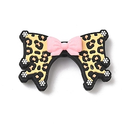 Черный Силиконовые бусины, бантом с леопардовым принтом, фокусные бусы, чёрные, 24x37x11.5 мм, отверстие : 2.1 мм