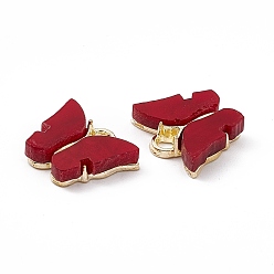 Red Acrylic Charms, with Light Gold Tone Alloy Finding, Butterfly Charm, Red, 13x14x3mm, Hole: 2mm