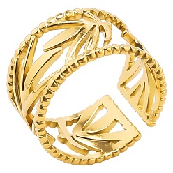 Золотой Минималистичный полый лист 304 кольцо-манжета из нержавеющей стали с открытыми краями для унисекс, золотые, внутренний диаметр: 17 мм