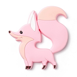 Pink Food Grade Eco-Friendly Silicone Beads, Fox, Pink, 94x91x9mm