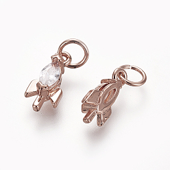 Розовый Позолоченный Латунные микро проложить кубического циркония прелести, долговечный, ракета, прозрачные, Настоящее розовое золото покрыто, 12x5.5x3.7 мм, отверстие : 3.5 мм