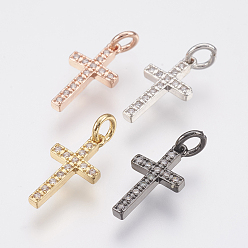 (52) Непрозрачная лаванда Латунные микро проложить кубического циркония подвески, без свинца и без кадмия, крестик, разноцветные, 16x8.5x2 мм, отверстие : 2.5 мм