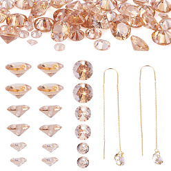Sandy Brown 60Pcs 3 Styles Cubic Zirconia Charms, Faceted, Flat Round Charms, Sandy Brown, 4~8x2~4.5mm, Hole: 0.7~1mm, 20pcs/style