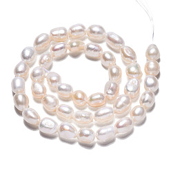 Creamy White Natural Cultured Freshwater Pearl Beads Strands, Two Sides Polished, Creamy White, 8~9x7~8x5~7mm, Hole: 0.7mm, about 38~39pcs/strand, 13.2~13.5 inch