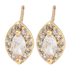 Champagne Gold Boucles d'oreilles à tige en laiton plaqué oeil de cheval avec zircone cubique transparent, plaqué longue durée, or champagne, 9.5x6mm