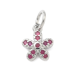 Средний Фиолетово-красный Латунные микро проложить кубического циркония прелести, цветок, с целью перехода в кольце, без кадмия и без свинца, стойки покрытие, долговечный, платина, средне фиолетовый красный, 9.5x8x2 мм, отверстие : 3.3 мм