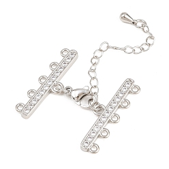 Платинированный Латунный удлинитель цепи из микропаве из циркония, застежки для ожерелья, с 5 нитями 10 и концами застежки омара, без никеля , прозрачные, Реальная платина, 50 мм, застежка : 10x6x2.5 mm, продлить цепочку: 40x3мм, Конец: 8.5x27x2 mm, отверстие : 1.2 мм