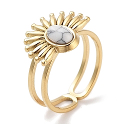 Говлит Ионное покрытие (ip) 304 кольцо из нержавеющей стали, регулируемые кольца из синтетического говлита, цветок, 15.5x12.5 мм, внутренний диаметр: регулируемый