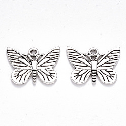 Античное Серебро Сплавочные подвески тибетского стиля, бабочка, без кадмия и без свинца, античное серебро, 16x21.5x2 мм, Отверстие : 1.6 мм , около 600 шт / 1000 г