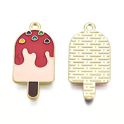 (123L) Белый крем непрозрачный блеск Подвески из эмали и сплава, без кадмия и без свинца, мороженое на палочке прелести, золотые, огнеупорный кирпич, 27x13x1.3 мм, отверстие : 1.6 мм