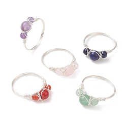 Смешанные камни Круглые кольца из бисера из натуральных смешанных драгоценных камней, ювелирные изделия из серебряной медной проволоки для женщин, внутренний диаметр: 20 мм