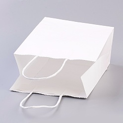 White Pure Color Kraft Paper Bags, Gift Bags, Shopping Bags, with Paper Twine Handles, Rectangle, White, 21x15x8cm